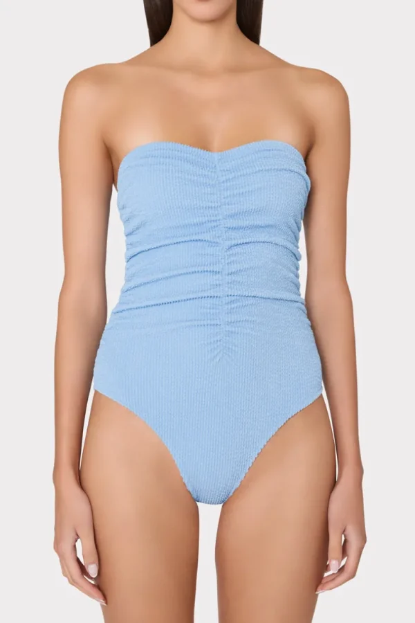 Hot MILLY Textured Ruched One Piece Light Blue