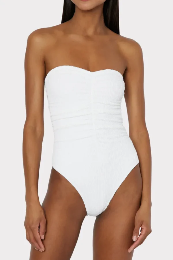 Shop MILLY Textured Ruched One Piece White