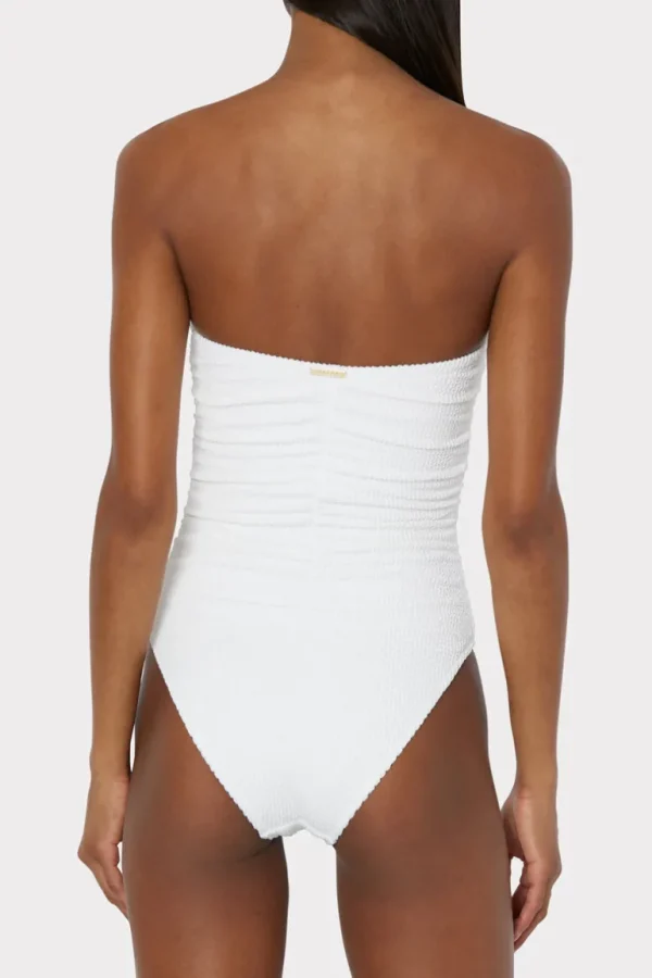 Shop MILLY Textured Ruched One Piece White