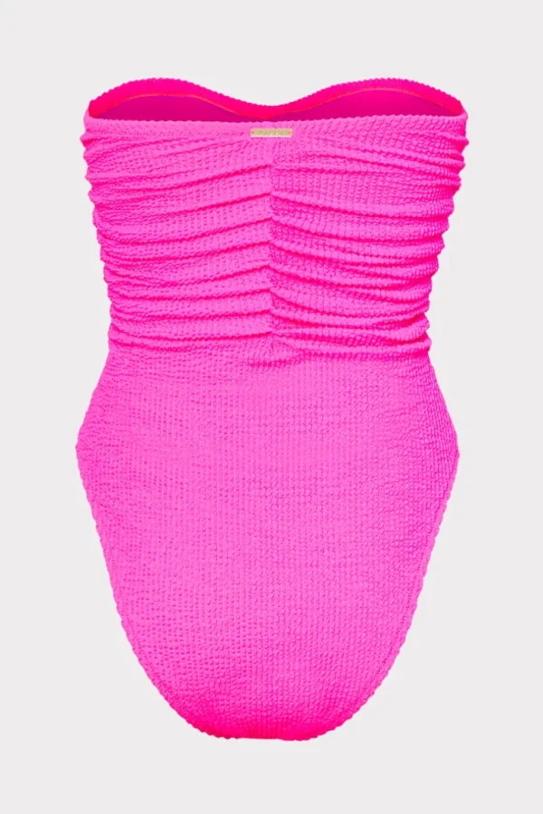 Fashion MILLY Textured Ruched One Piece Neon Pink