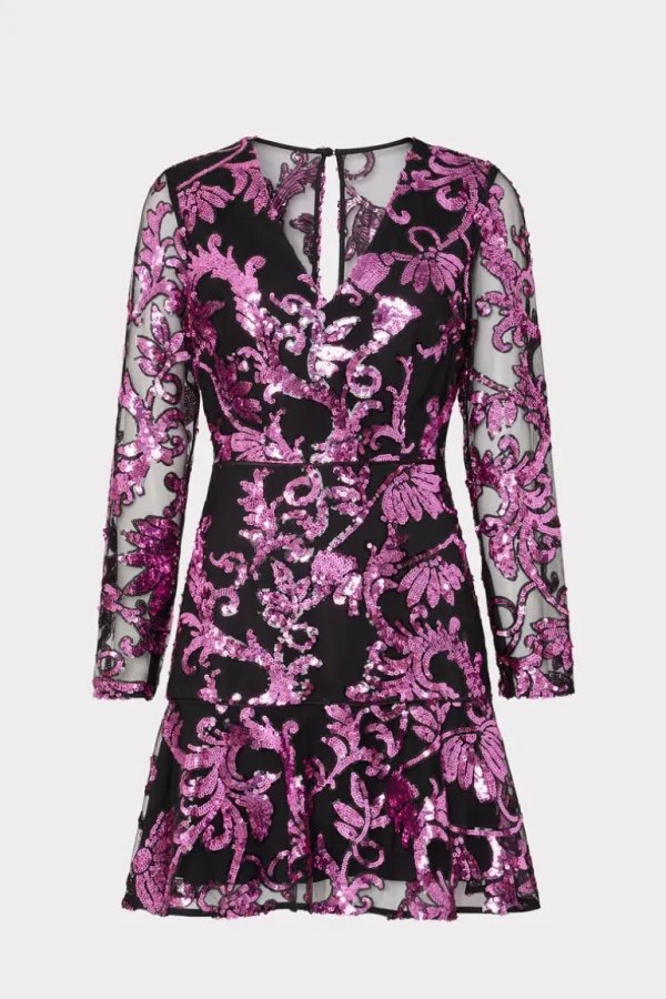 Online MILLY Tove Tassel Paisley Sequins Dress Pink Multi