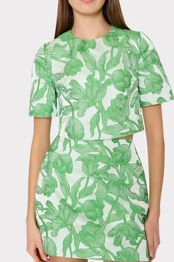 Outlet MILLY Tulip Jacquard Top Green Multi