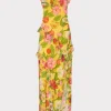 Hot MILLY Tulip Rosette Ruffle Maxi Dress Yellow Multi