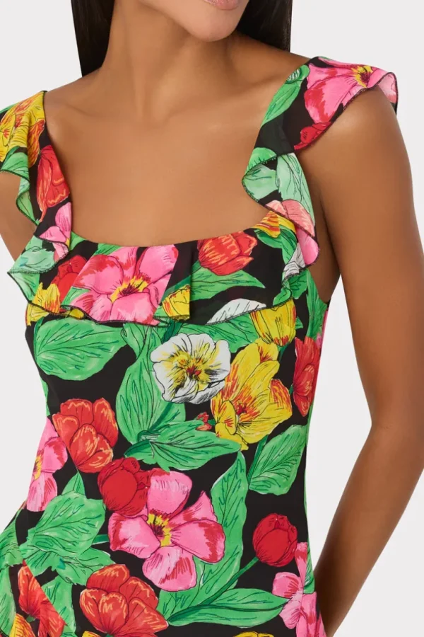 Shop MILLY Tulip Rosette Ruffle Maxi Dress Black Multi