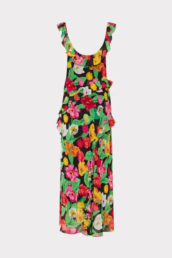 Shop MILLY Tulip Rosette Ruffle Maxi Dress Black Multi