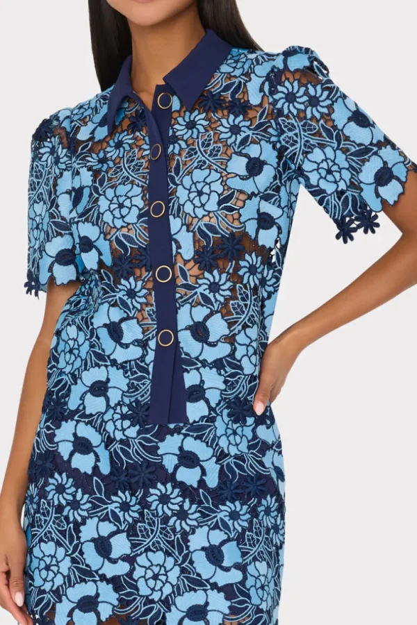 Fashion MILLY Two Tone Floral Lace Mini Skirt Blue/Navy