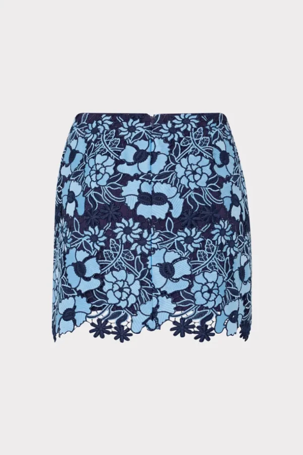 Fashion MILLY Two Tone Floral Lace Mini Skirt Blue/Navy