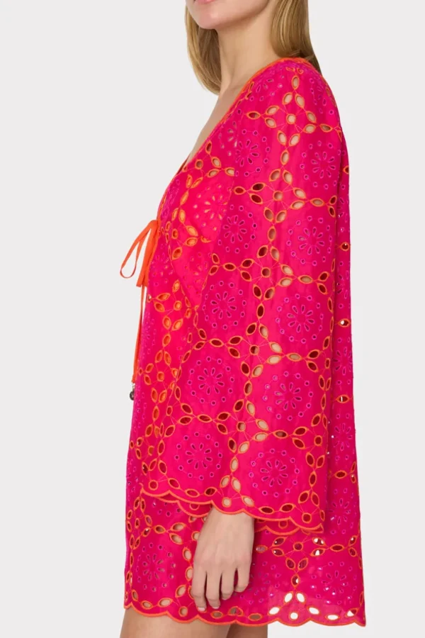 Cheap MILLY Viara Two Tone Geo Eyelet Cover-Up Dress Pink/Coral