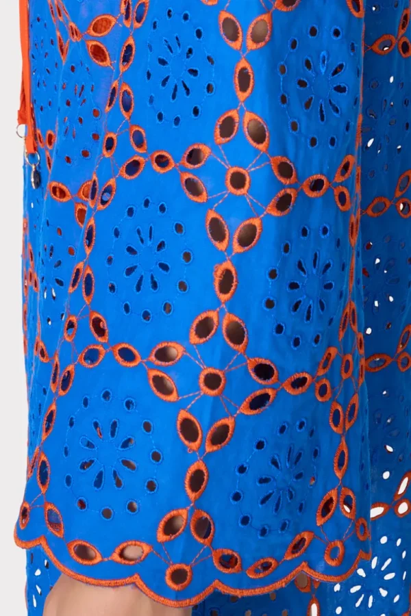 Store MILLY Viara Two Tone Geo Eyelet Cover-Up Dress Cobalt/Coral