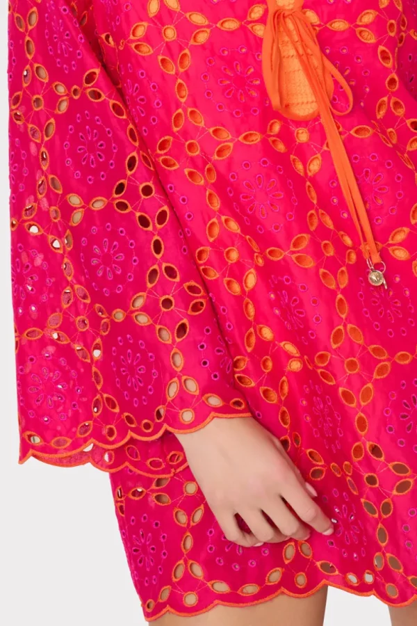 Cheap MILLY Viara Two Tone Geo Eyelet Cover-Up Dress Pink/Coral