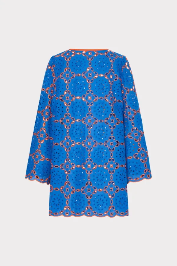Store MILLY Viara Two Tone Geo Eyelet Cover-Up Dress Cobalt/Coral