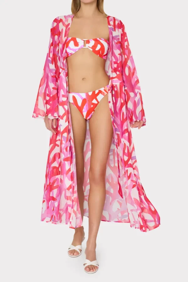 Hot MILLY Vince Under The Sea Chiffon Cover-Up Dress Pink Multi