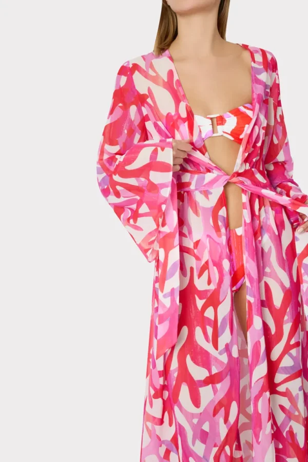 Hot MILLY Vince Under The Sea Chiffon Cover-Up Dress Pink Multi
