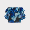 Cheap MILLY Watercolor Petals Organza Ruffle Top Blue Multi