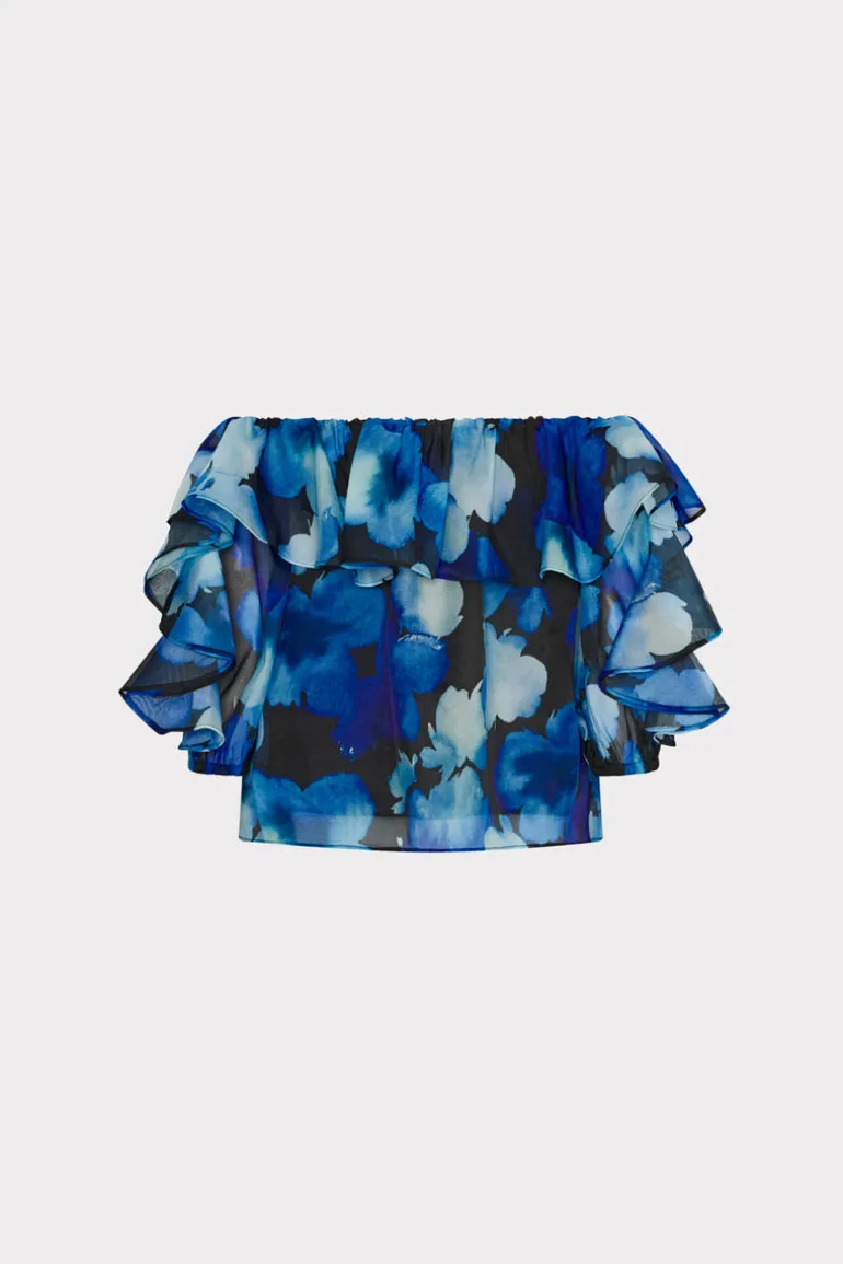 watercolor_petals_organza_3.webp Cheap MILLY Watercolor Petals Organza Ruffle Top Blue Multi