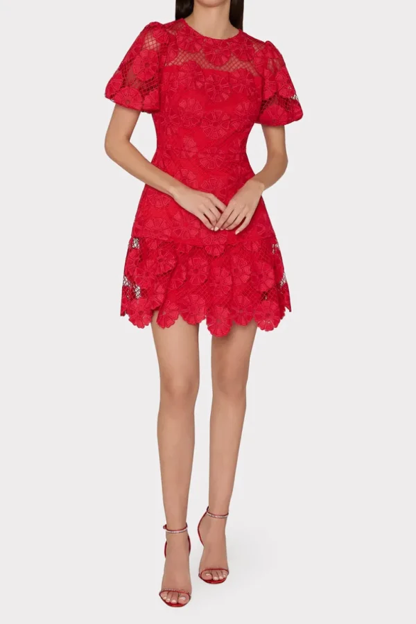 Cheap MILLY Yasmin Daisy Lace Dress Red