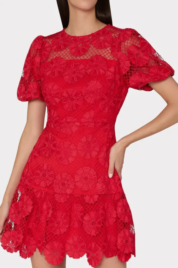 Cheap MILLY Yasmin Daisy Lace Dress Red