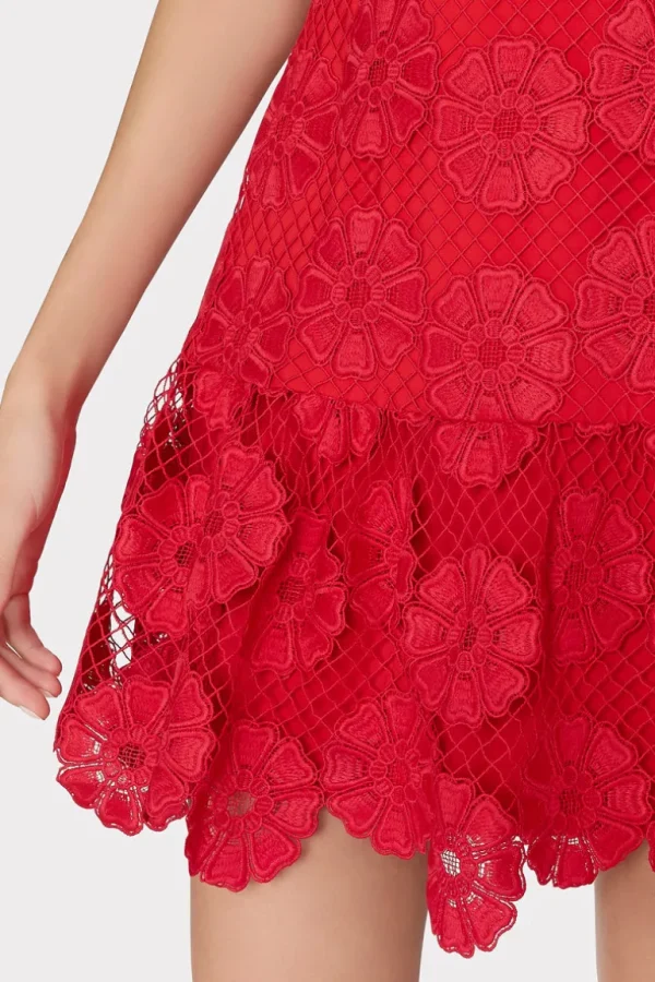 Cheap MILLY Yasmin Daisy Lace Dress Red