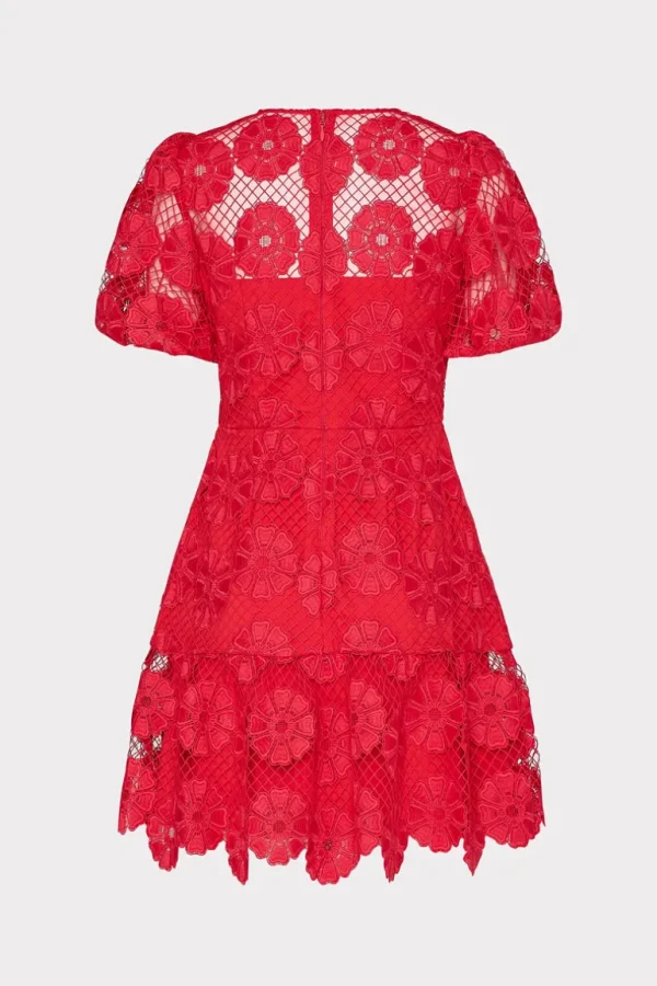 Cheap MILLY Yasmin Daisy Lace Dress Red